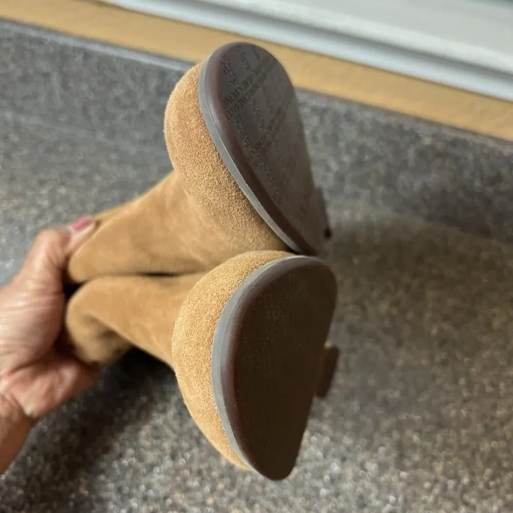 Vionic Rust/Tan Suede Ankle Bootie Zip Womens 7.5 Wide Block Heel Comfort Casual